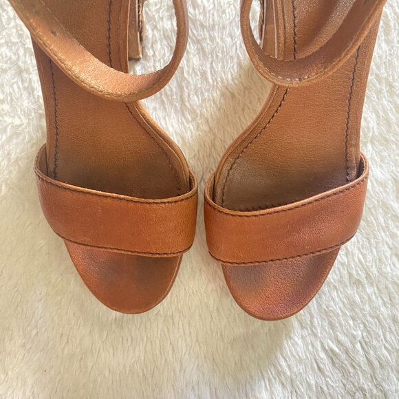 Miu Miu Vintage Camel Tan Floral Carved Wood Heel Platform Sandals – Size IT 38 - Picture 8 of 16